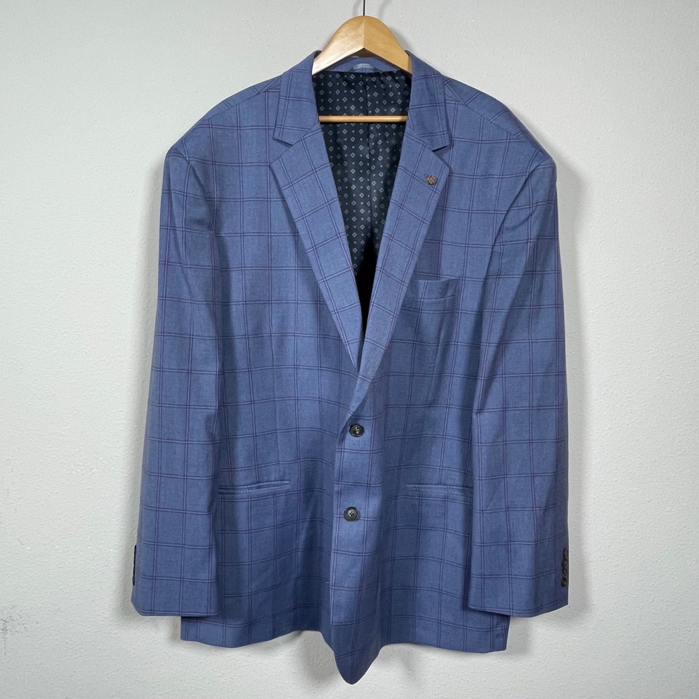 Oak Hill Blazer Mens 4XLT Blue Windowpane Plaid Two Button Sport Coat Big & Tall